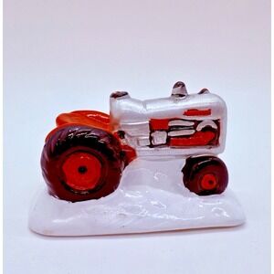 Red Tractor Christmas Village Accessory Farm Miniature Train Set Scene Decor